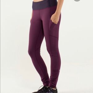 Lululemon speed tights III plum and pink full length reflective ruched 4 RARE